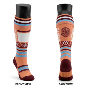 Women Gaelic Football <b>Socks</b> Premium 180 GSM Cotton Nylon Blend Breathable Jacquard Knit Brown White <b>Navy</b> Stripe Custom Logo - Product Image 4