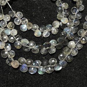 Cuentas de briolette con forma de corazón facetado de labradorita, taladro lateral de 7MM, venta al por mayor Natural multicolor para uso en joyería - Product Image 2