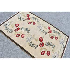 Clásico Beige rojo 3,9X5,9 pies área grande Kilim Alfombra de lana abstracto turco rectángulo pasillo Patchwork diseño 10mm alfombra de látex para habitación - Product Image 4