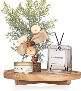 Plateau de service en bois fait main Divris avec ensemble de plantes décoratives et de parfums, sans danger pour les aliments, pour un usage domestique - Product Image 1