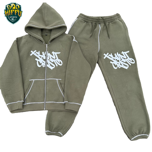 Chándal a rayas con logotipo personalizado de moda para hombre, pantalones de chándal con cremallera de invierno, Conjunto de sudadera con capucha, patrón sólido informal para hombre - Product Image 1