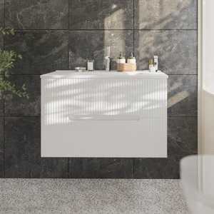 Mueble de Baño Suspendido en Pared, Color Blanco Marsella, con Frente Acanalado, 100 cm - Product Image 1