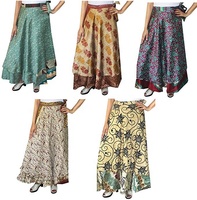 Jupe en soie artisanale à nouer, grande taille, décontractée, style indien, danse du ventre, hippie, multicolore, pour femme