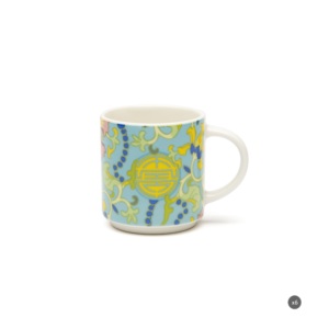Round Durable New Bone China Set 6 Espresso Coffee Mugs 10 cl (3.4 fl oz) Multicolor Oriental Design La Via Della Seta Excelsa - Product Image 1