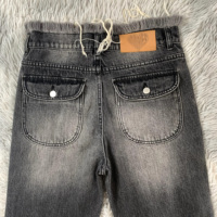 SALVA IMPEX Pantalon évasé pour femme, coupe ajustée, 100% Coton, délavé à l'acide, orné de strass et de patchs, respirant, écologique
