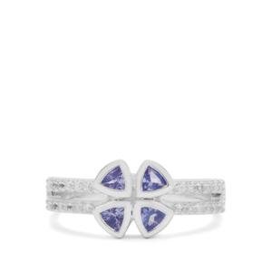 Anillo de Plata de Ley Chapado en Rodio con Tanzanita y Circonita Blanca de 0.70ct, Engaste Invisible Geométrico, Regalo Romántico - Product Image 2