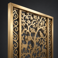 Paravent en cuivre pur sculpté à motifs floraux et animaliers pour entrée de villa, hall d'hôtel et salon