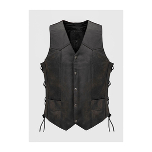 Chaleco de Cuero Marrón con Cuello en V, Prenda Exterior Informal y Transpirable para Invierno, Servicio OEM Disponible, Chaleco de Cuero de Moda con OEM - Product Image 1