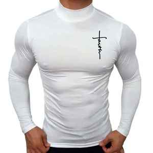 Nueva moda para hombre, camisetas activas de manga larga con cuello alto, camiseta de entrenamiento de gimnasio con diseño de camisetas musculares - Product Image 1