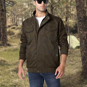 Veste homme légère en coton multi-poches avec fermeture éclair à l'avant et col montant Veste coupe-vent décontractée d'extérieur avec fermeture éclair complète - Product Image 2