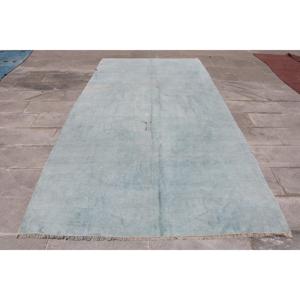 Alfombra Turca Grande, Alfombra Vintage de 5.6x11.1 pies, Alfombra Azul de Lana Marroquí - Product Image 1