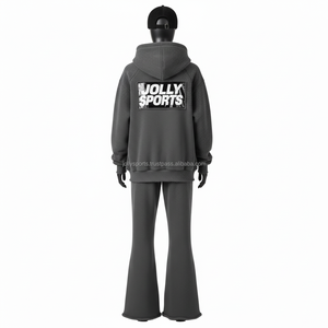 Survêtement pour femmes en coton et polyester gaufré de luxe, poids lourd 320 GSM, gris, style poche, logo personnalisé, survêtements grande taille - Product Image 2