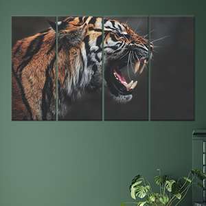 Art mural élégant en verre motif tigre rugissant : design moderne sur toile imprimée, toile enveloppée 4P - Product Image 1
