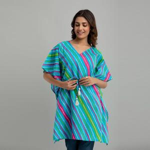 Robe Kaftan en Coton Imprimé Leheriya Bleu Clair Taille XS Respirante et Élégante pour Tenue de Soirée Type de Fourniture ODM SHKUP1229 Design - Product Image 5
