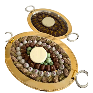 Bandeja dorada de primera calidad hecha a mano con asas Diseño único Soporte para postres de chocolate para ocasiones especiales Fiestas - Product Image 1