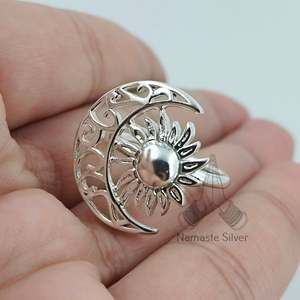 925 Sterling Silver Sun <b>Moon</b> <b>Ring</b> Handmade Boho Celestial Jewelry 18K Plating Inlaid Crescent <b>Moon</b> <b>Ring</b> Perfect Gift for Her - Product Image 3