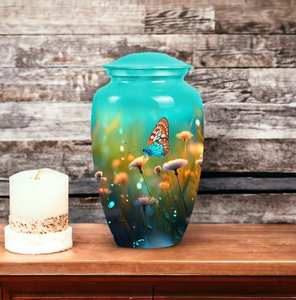 Nature Inspired Butterfly Beauty Cremation Urn Teal Personalization <b>for</b> <b>Ashes</b> Decorative Modern Urn - Product Image 2