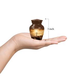 Urna de símbolo cristiano, urna conmemorativa pastoral brillante para el hogar para cenizas humanas, montaña, puesta de sol, atardecer pacífico, urna de Cruz bíblica divina - Product Image 4