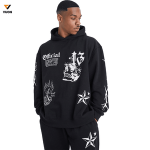 Haute qualité personnalisé 100% coton DTG impression survêtements Streetwear décontracté surdimensionné pull à capuche et pantalon de survêtement deux pièces ensemble - Product Image 2