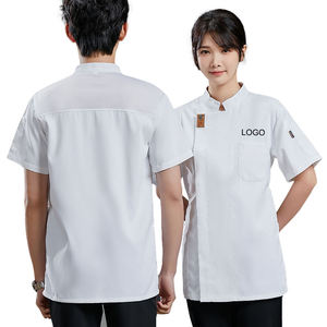 Uniformes de camarero para Bar Club, abrigos de Chef de poliéster, camisa de trabajo con bolsillo lateral de manga corta, chaqueta para hombre, uniforme de Gerente de restaurante cocinero - Product Image 1