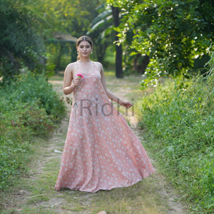 Vestido maxi de algodón puro 100% con estampado de bloques a mano rosa salmón y blanco, traje de verano bohemio para mujer, Resort y ropa de playa 2025 - Product Image 4