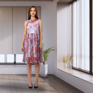 Fournisseur indien Robe midi imprimée occidentale élégante pour femmes avec manches courtes et col bénitier pour les événements de travail et les sorties du week-end - Product Image 1