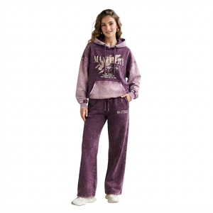 Conjunto de Sudadera con Capucha Oversize con Estampado Lavado Personalizado y Pantalones Anchos de Felpa para Mujer, Chándal de Algodón Estilo Urbano OEM ODM - Product Image 1