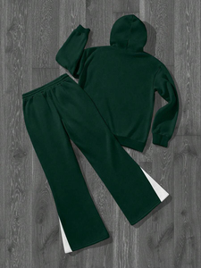 Ensemble de survêtement vintage à capuche, imprimé et brodé, 100% coton, survêtement 2026, pantalon de survêtement évasé personnalisé, sweat à capuche - Product Image 4