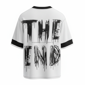 T-shirt graphique THE END Grunge, style jersey, col côtelé contrastant, blanc, coupe oversize, streetwear, coton, logo personnalisé OEM - Product Image 1