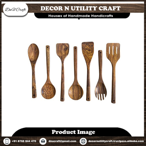 Ensemble d'ustensiles en bois 5 pièces, cuillères et spatules en acacia naturel faites à la main, outils de cuisine écologiques, lavage à la main uniquement - Product Image 5
