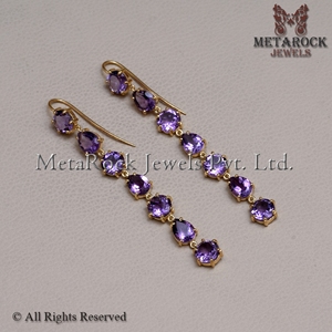 <b>Solid</b> 925 <b>Silver</b> Yellow Plated Amethyst Earings Gemstone Jewelry Wholesale Long <b>Earrings</b> New Design - Product Image 4