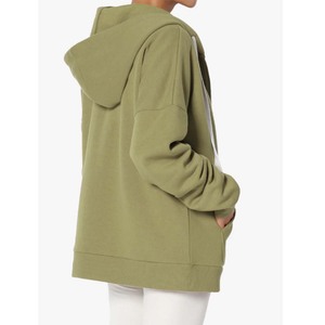 Sweat à capuche long pour femme, coupe ample, coupe-vent et respirant, avec poche kangourou, en polaire zippé pour l'hiver - Product Image 4