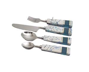 ชุดเครื่องใช้บนโต๊ะอาหารสแตนเลสมือจับหินอ่อนทำจากเรซินใช้ซ้ำได้ชุดเครื่องใช้บนโต๊ะอาหารสำหรับเดินทาง - Product Image 2