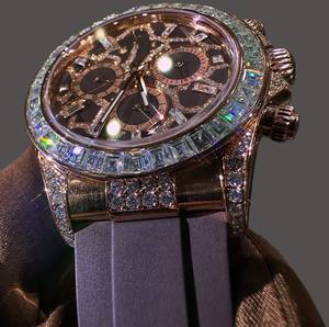 Dayton Tiger Gold Eye Luxury Miyota Mechanical Movement Rubber Strap Analog <b>Watch</b> for <b>Men</b> Women with Moissanite Diamonds - Product Image 3