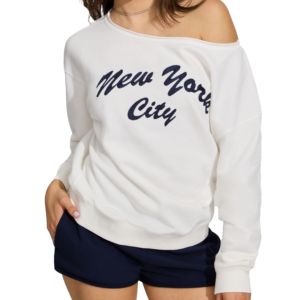 Sudadera con hombros descubiertos para mujer de alta calidad, manga larga, cuello redondo, logotipo personalizado, estampado, tejido de corte regular, respetuoso con el medio ambiente - Product Image 1