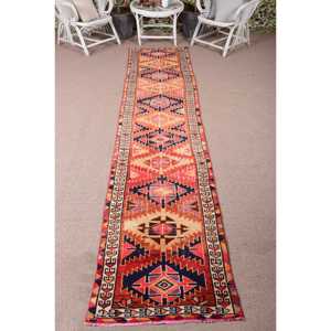 Turkish Rug, <b>Runner</b> 2.5x12.1 ft Vintage Rug, <b>Red</b> Patchwork Wool Rug - Product Image 1