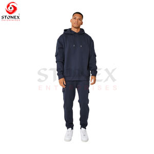 Sweat à capuche unisexe avec fermeture éclair et pantalon de survêtement empilé Ensemble survêtement délavé à l'acide Survêtement homme vintage - Product Image 2