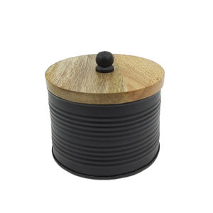 Boîte de rangement de forme ronde en métal de haute qualité avec couvercle noir fini pour ustensiles de cuisine boîte de rangement des aliments de table - Product Image 4