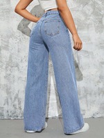 Peeqi D8751 Musim Gugur Grosir Celana Jeans Wanita Terbaru Motif Cetak Warna Solid Katun Ramah Lingkungan Dapat Dicuci Mesin Model Straight-leg Berhias Berlian Imitasi