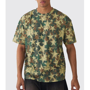 OEM 2026 Wholesale Customized Export Quality Oversized Extended Neck <b>Star</b> Camo Men's T-shirts - Product Image 1