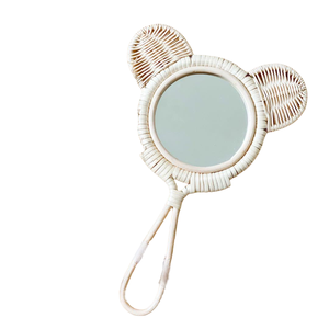 Vintage Rustic Bohemian Nursery Room Decoration Rattan Bear Hand Mirror for <b>Kid</b> Decor <b>Kid</b> Toys Wholesale - Product Image 1