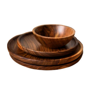 Ustensiles de cuisine, ustensiles de cuisine savoureux, assiette de chargeur en bois et bol de service en bois, artisanat moderne classique, ensemble de bols de table en bois - Product Image 1
