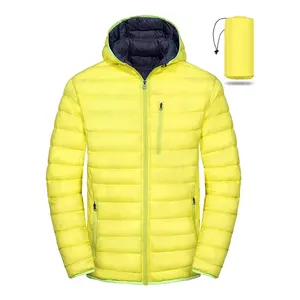 Custom Design Men's Packable Lightweight Puffer Jacket Hooded Windproof Winter Coat with Recycled Jackets