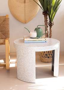 Table d'appoint et tabouret en nacre, meubles en nacre, incrustation de coquillages artisanale, meubles d'appoint élégants pour l'intérieur contemporain - Product Image 6