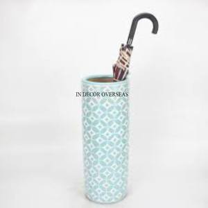 Antique Fancy Designer Blue And White Color Enamel Finished Cylinder Shape Heavy Duty Metal <b>Umbrella</b> <b>Stand</b> In Impressive Price - Product Image 1