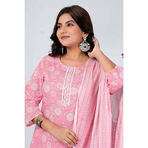 Conjunto de Kurta de Algodón Estampado Rosa Elegante para Mujer con Dupatta, Estilo Pakistaní, Ropa Étnica para Uso Diario y Festivo, Look Salwar - Product Image 5