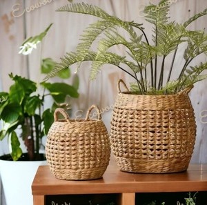 Cesta de almacenamiento de mimbre de bambú duradera con estilo con asa Diseño Art Deco ecológico para decoraciones de macetas de interior y exterior - Product Image 5