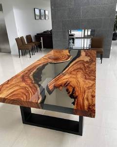 Rectangle Epoxy <b>Resin</b> <b>Clear</b> Dining Table Top Handmade Luxury <b>Resin</b> Wood Slab Table - Product Image 1