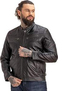 Chaqueta de piel sintética acolchada ajustada a la moda para hombre estilo Moto negro con tela de lona de diseño atemporal para uso diario - Product Image 3
