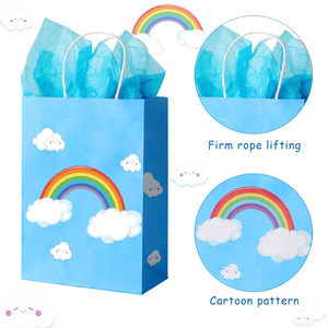 Bolsas de Regalo de Papel Kraft Clásicas Coloridas con Diseño de Arcoíris, Impresión Digital, Laminación Brillante, Asas de Cuerda de Algodón, Diseño de Nubes, Personalizables - Product Image 2